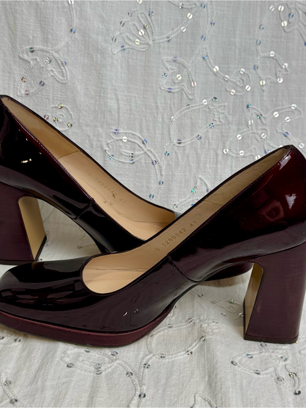 Lodi Love Burgundy Patent Leather Platform Heels Size 41 / Us 9.5 Made In Spain